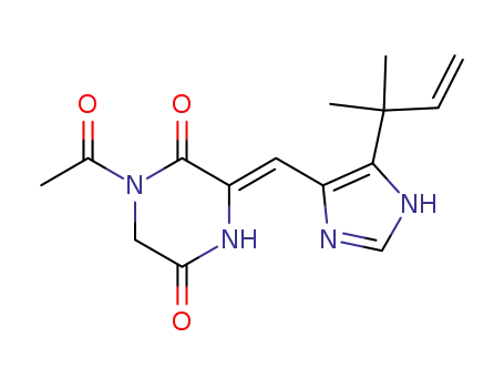 Molecular Structure of 714273-82-2 (2,5-Piperazinedione, 1-acetyl-3-[[5-(1,1-diMethyl-2-propenyl)-1H-iMidazol-4-yl]Methylene]-, (3Z)-)