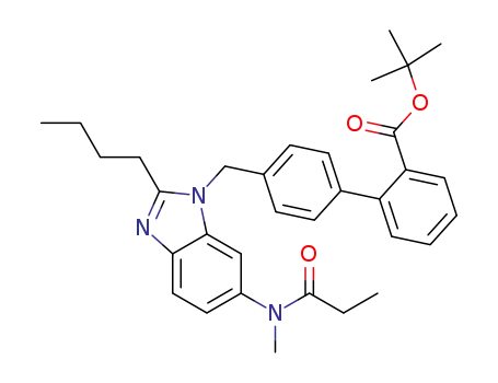 Molecular Structure of 133143-14-3 ([1,1'-Biphenyl]-2-carboxylic acid,
4'-[[2-butyl-6-[methyl(1-oxopropyl)amino]-1H-benzimidazol-1-yl]methyl]-,
1,1-dimethylethyl ester)