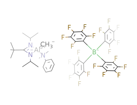 [((CH<sub>3</sub>)3CC(NCH(CH<sub>3</sub>)2)2)Al(CH<sub>3</sub>)(N(CH<sub>3</sub>)2C<sub>6</sub>H<sub>5</sub>)]<sup>(1+)</sup>*[B(C<sub>6</sub>F<sub>5</sub>)4]<sup>(1-)</sup>=[((CH<sub>3</sub>)3CC(NCH(CH<sub>3</sub>)2)2)Al(CH<sub>3</sub>)(N(CH<sub>3</sub>)2C<sub>6</sub>H<sub>5</sub>)][B(C<sub>6</sub>F<sub>5</sub>)4]