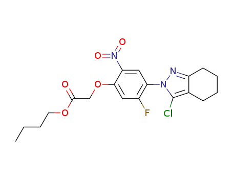 Molecular Structure of 121592-84-5 (3-chloro-2-(2-fluoro-4-butyloxycarbonylmethoxy-5-nitrophenyl)-4,5,6,7-tetrahydro-2H-indazole)