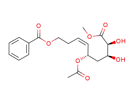 Molecular Structure of 1042909-17-0 (methyl (2S,3S,5S,6Z)-5-acetoxy-9-benzoyloxy-2,3-dihydroxy-6-nonenoate)