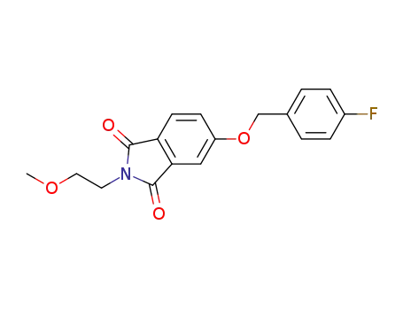 Molecular Structure of 607735-14-8 (1H-Isoindole-1,3(2H)-dione,
5-[(4-fluorophenyl)methoxy]-2-(2-methoxyethyl)-)