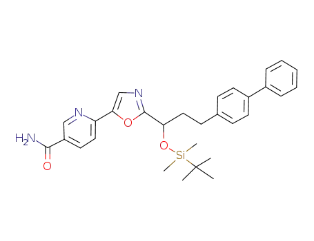 Molecular Structure of 1012330-20-9 (6-(2-(3-(biphenyl-4-yl)-1-(tert-butyldimethylsilyloxy)propyl)oxazol-5-yl)pyridine-3-carboxamide)