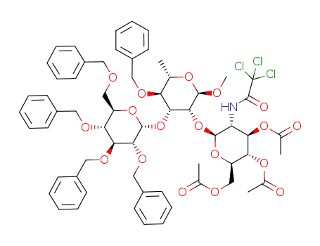 methyl (3,4,6-tri-O-acetyl-2-deoxy-2-(2,2,2-trichloroacetamido)-β-D-glucopyranosyl)-(1->2)-[2,3,4,6-tetra-O-benzyl-α-D-glucopyranosyl-(1->3)]-4-O-benzyl-α-L-rhamnopyranoside
