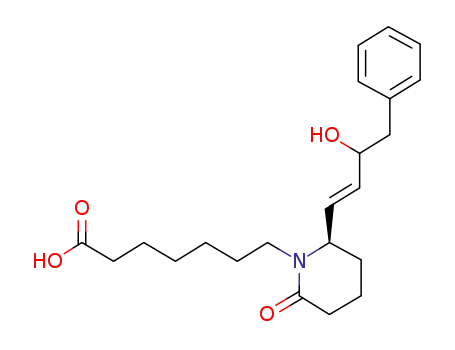Molecular Structure of 802906-77-0 (1-Piperidineheptanoic acid,
2-[(1E)-3-hydroxy-4-phenyl-1-butenyl]-6-oxo-, (2R)-)