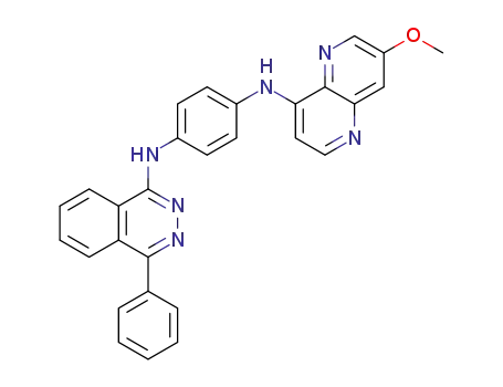 Molecular Structure of 1071528-82-9 (N<SUP>1</SUP>-(7-methoxy-1,5-naphthyridin-4-yl)-N<SUP>4</SUP>-(4-phenylphthalazin-1-yl)benzene-1,4-diamine)