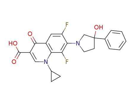 Molecular Structure of 116169-46-1 (1-cyclopropyl-6,8-difluoro-1,4-dihydro-7-[(3-hydroxy-3-phenyl)-1-pyrrolidinyl]-4-oxo-3-quinolinecarboxylic acid)
