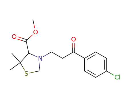Molecular Structure of 133914-23-5 (1-(4-chlorophenyl)-3-(5,5-dimethyl-4-methoxycarbonyl-3-thiazolidinyl)propan-1-one)