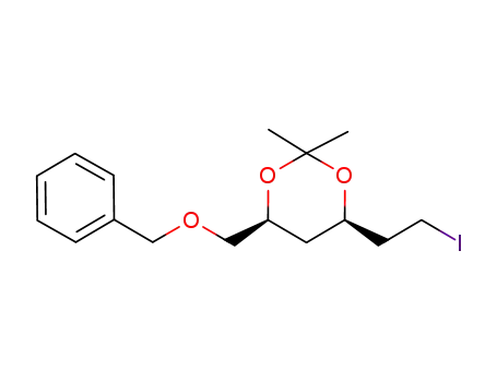 Molecular Structure of 1067185-78-7 ((4S,6R)-4-benzyloxymethyl-6-(2-iodoethyl)-2,2-dimethyl-1,3-dioxane)