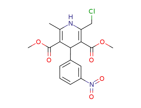 Molecular Structure of 105435-13-0 (3,5-Pyridinedicarboxylic acid,
2-(chloromethyl)-1,4-dihydro-6-methyl-4-(3-nitrophenyl)-, dimethyl ester)