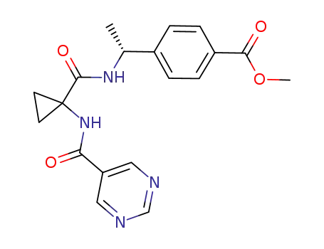 Molecular Structure of 1134776-44-5 ((R)-4-[1-({1-[(pyrimidine-5-carbonyl)amino]cyclopropanecarbonyl}amino)ethyl]benzoic acid methyl ester)