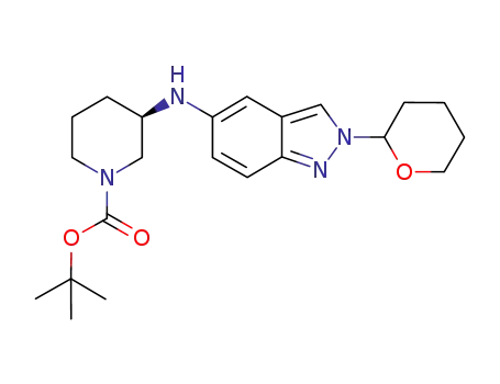 Molecular Structure of 1178903-52-0 ((3R)-tert-butyl 3-(2-(tetrahydro-2H-pyran-2-yl)-2H-indazol-5-ylamino)piperidine-1-carboxylate)