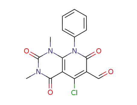 Molecular Structure of 177082-57-4 (5-chloro-1,3-dimethyl-2,4,7-trioxo-8-phenyl-1,2,3,4,7,8-hexahydropyrido[2,3-d]pyrimidine-6-carbaldehyde)