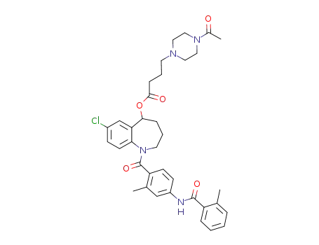 Molecular Structure of 1094837-43-0 (7-chloro-1-(2-methyl-4-(2-methylbenzamido)benzoyl)-2,3,4,5-tetrahydro-1H-benzo[b]azepin-5-yl 4-(4-acetylpiperazin-1-yl)butyrate)