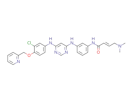 Molecular Structure of 1144561-12-5 ((E)-N-(3-(6-(3-chloro-4-(pyridin-2-ylmethoxy)phenylamino)-pyrimidin-4-ylamino)phenyl)-4-(dimethylamino)but-2-enamide)