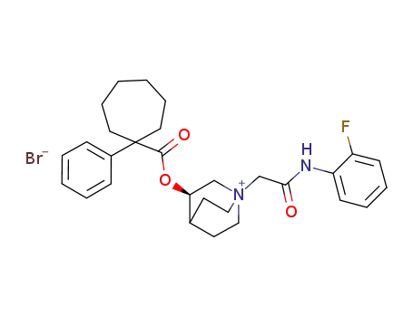 Molecular Structure of 1196091-07-2 ((R)-1-[(2-Fluoro-phenylcarbamoyl)-methyl]-3-(1-phenyl-cycloheptanecarbonyloxy)-1-azonia-bicyclo[2.2.2]octane bromide)