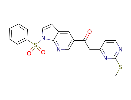 Molecular Structure of 1111638-52-8 (2-[2-(Methylthio)pyrimidin-4-yl]-1-[1-(phenylsulfonyl)-1H-pyrrolo[2,3-b]pyridin-5-yl]ethanone)