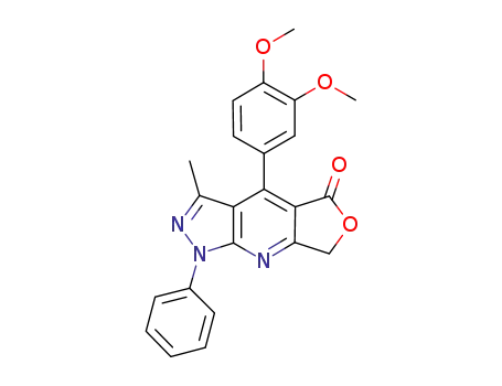 Molecular Structure of 1173933-04-4 (3-methyl-4-(3,4-dimethoxyphenyl)-1-phenyl-1H-furo[3,4-e]pyrazolo[3,4-b]pyridine-5(7H)-one)
