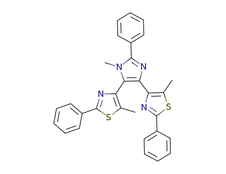 Molecular Structure of 1075707-16-2 (4,4'-(1-methyl-2-phenyl-1H-imidazole-4,5-diyl)bis(5-methyl-2-phenylthiazole))