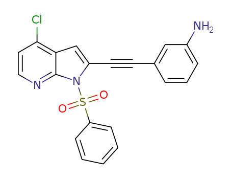 Molecular Structure of 1173657-11-8 (BenzenaMine, 3-[2-[4-chloro-1-(phenylsulfonyl)-1H-pyrrolo[2,3-b]pyridin-2-yl]ethynyl]-)