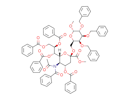 Molecular Structure of 1173284-90-6 (methyl 5-acetamido-4,7,8,9-tetra-O-benzoyl-5-N-benzoyl-3,5-dideoxy-D-glycero-β-D-galacto-non-2-ulopyranosylonate-(2->6)-methyl 2,3,4-tri-O-benzyl-α-D-galactopyranoside)
