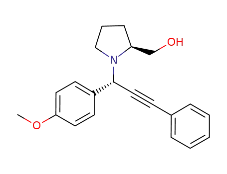 Molecular Structure of 1133970-57-6 ((2S)-1-(1-(4-methoxyphenyl)-3-phenylprop-2-yn-1-yl)-2-(hydroxymethyl)pyrrolidine)