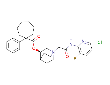 Molecular Structure of 1196091-77-6 ((R)-1-[(3-Fluoro-pyridin-2-ylcarbamoyl)-methyl]-3-(1-phenyl-cycloheptanecarbonyloxy)-1-azonia-bicyclo[2.2.2]octane chloride)