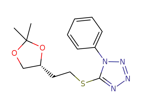 Molecular Structure of 1196989-23-7 (5-({2-[(4R)-2,2-dimethyl-1,3-dioxolan-4-yl]ethyl}sulfanyl)-1-phenyl-1H-tetrazole)