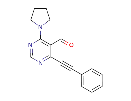 Molecular Structure of 1067892-78-7 (6-phenylethynyl-4-pyrrolidin-1-ylpyrimidine-5-carbaldehyde)