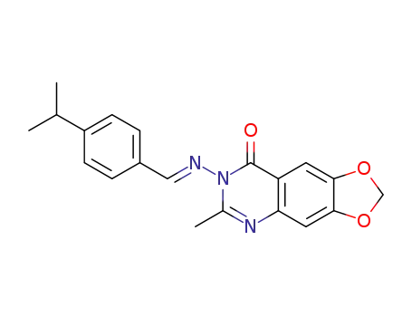 Molecular Structure of 1192243-22-3 (3-[(4-isopropylbenzylidene)amino]-2-methyl-6,7-methylenedioxy-quinazolin-4(3H)-one)