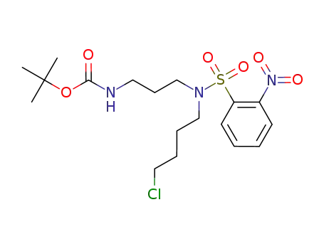 Molecular Structure of 1111643-42-5 ({3-[(4-chlorobutyl)(2-nitrobenzenesulfonyl)amino]propyl}carbamic acid tert-butyl ester)