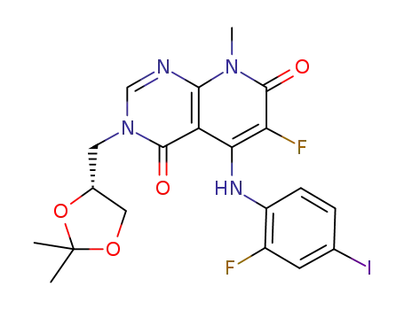 Molecular Structure of 1227054-01-4 ((R)-3-((2,2-dimethyl-1,3-dioxolan-4-yl)methyl)-6-fluoro-5-(2-fluoro-4-iodophenylamino)-8-methylpyrido-[2,3-d]pyrimidine-4,7(3H,8H)-dione)