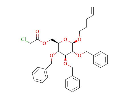 Molecular Structure of 1268469-66-4 (n-pent-4-enyl 2,3,4-O-tribenzyl-6-O-chloroacetyl-β-D-glucopyranoside)