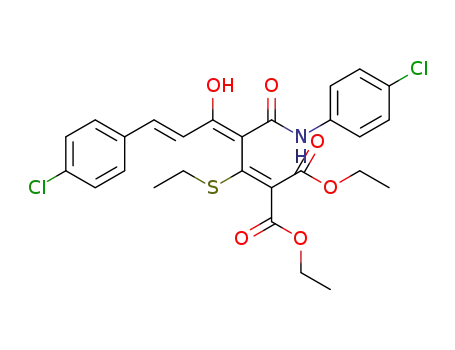 diethyl 2-((2E,4E)-5-(4-chlorophenyl)-2-(4-chlorophenylcarbamoyl)-1-(ethylthio)-3-hydroxypenta-2,4-dienylidene)malonate