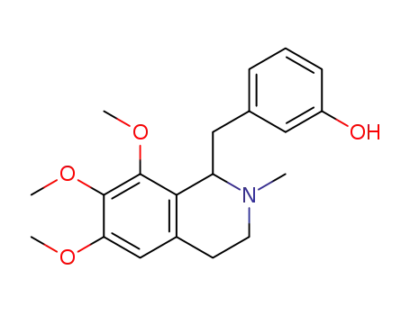 Molecular Structure of 1277187-96-8 (1-(3-hydroxybenzyl)-2-methyl-6,7,8-trimethoxy-1,2,3,4-tetrahydroisoquinoline)