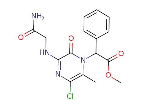 Molecular Structure of 1251933-09-1 (2-(3-(2-amino-2-oxoethylamino)-5-chloro-6-methyl-2-oxopyrazin-1(2H)-yl)-2-phenylacetic acid methyl ester)