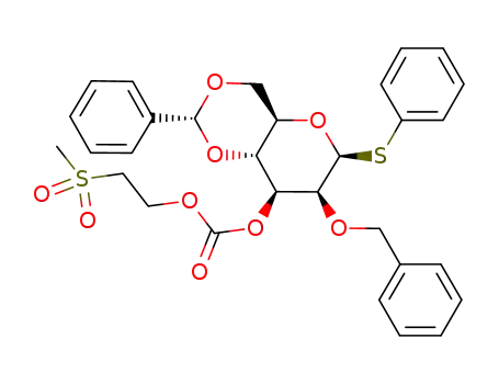 Molecular Structure of 1243310-70-4 (phenyl 2-O-benzyl-4,6-O-benzylidene-3-O-(methylsulfonyl)ethoxycarbonyl-1-thio-β-D-mannopyranoside)