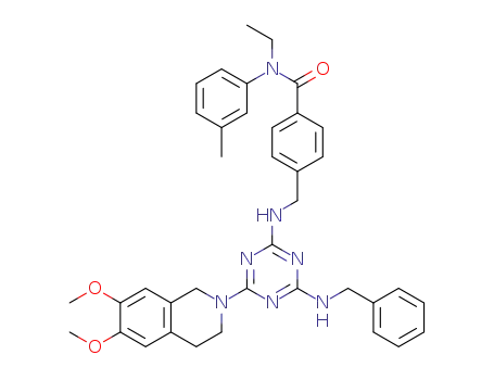 4-((4-(benzylamino)-6-(6,7-dimethoxy-3,4-dihydroisoquinolin-2(1H)-yl)-1,3,5-triazin-2-ylamino)methyl)-N-ethyl-N-m-tolylbenzamide
