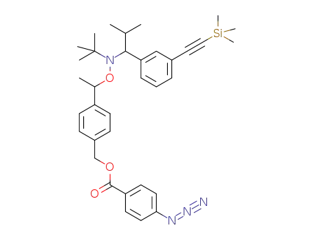 Molecular Structure of 1239684-43-5 (4-(1-tert-butyl-(2-methyl-1-(3'-(trimethylsilylethynyl)phenylpropyl)aminooxy)ethyl)benzyl 4-azidobenzoate)