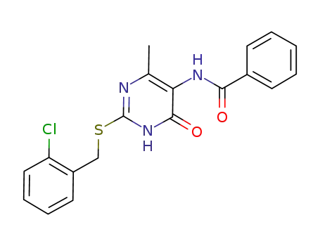 Molecular Structure of 1253654-29-3 (N-{2-[(2-chlorobenzyl)sulfanyl]-4-methyl-6-oxo-1,6-dihydropyrimidin-5-yl}benzamide)