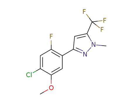 Molecular Structure of 142623-41-4 (1H-Pyrazole,
3-(4-chloro-2-fluoro-5-methoxyphenyl)-1-methyl-5-(trifluoromethyl)-)