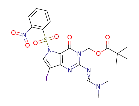 Molecular Structure of 1225194-14-8 (2N-((N,N-dimethylamino)methylidene)-9-iodo-7N-(2-nitrophenylsulfonyl)-1N-(pivaloyloxy)methyl-9-deazaguanine)