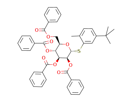 Molecular Structure of 1011529-30-8 ((2-methyl-5-tert-butylphenyl) 2,3,4,6-tetra-O-benzoyl-1-thio-α-D-mannopyranoside)