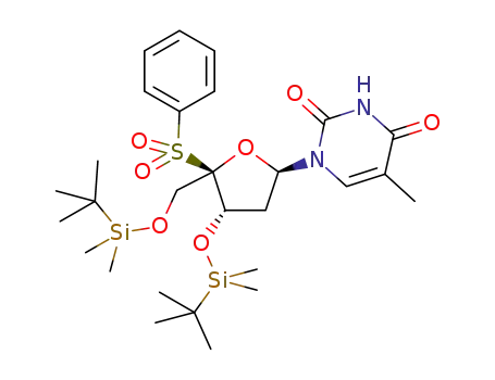 Molecular Structure of 1182869-58-4 (1-[4-benzenesulfonyl-3,5-bis-O-(tert-butyldimethylsilyl)-2-deoxy-α-L-threo-pentofuranosyl]thymine)