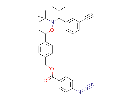 Molecular Structure of 1295508-42-7 (4-(1-tert-butyl-(2-methyl-1-(3'-ethynylphenylpropyl)aminooxy)ethyl)benzyl 4-azidobenzoate)