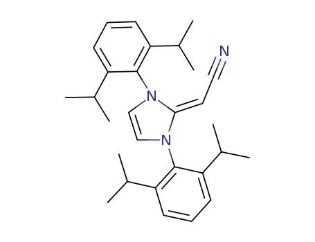 Molecular Structure of 1225274-70-3 ([1,3-bis(2,6-diisopropylphenyl)-2,3-dihydro-1H-imidazol-2-ylidene]acetonitrile)