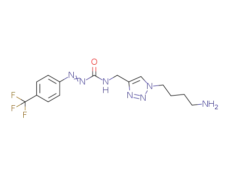 Molecular Structure of 1224434-34-7 (N-((1-(4-aminobutyl)-1H-1,2,3-triazol-4-yl)methyl)-2-(4-(trifluoromethyl)phenyl)diazenecarboxamide)
