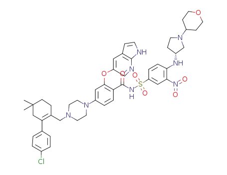 Molecular Structure of 1257046-27-7 (4-(4-{[2-(4-chlorophenyl)-4,4-dimethylcyclohex-1-en-1-yl]methyl}piperazin-1-yl)-N-[(3-nitro-4-{[(3R)-1-tetrahydro-2H-pyran-4-ylpyrrolidin-3-yl]amino}phenyl)sulfonyl]-2-(1H-pyrrolo[2,3-b]pyridin-5-yloxy)benzamide)