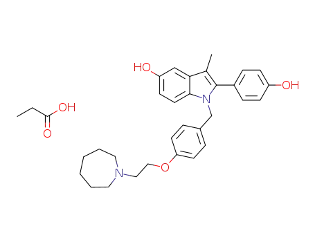 Molecular Structure of 1266685-12-4 (1-[4-(2-azepan-1-yl-ethoxy)benzyl]-2-(4-hydroxyphenyl)-3-methyl-1H-indol-5-ol propionate)