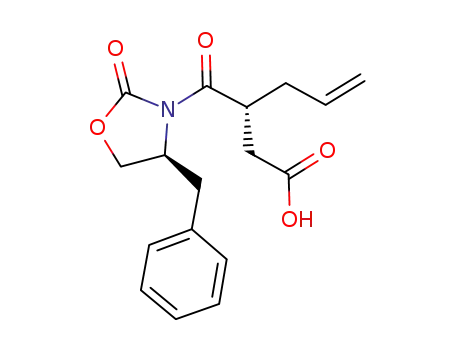 Molecular Structure of 1201482-15-6 ((R)-3-((S)-4-benzyl-2-oxooxazolidine-3-carbonyl)hex-5-enoic acid)